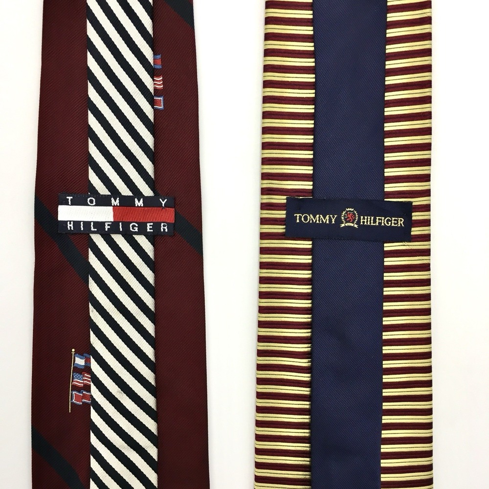 Tommy Hilfiger Lot Of 2 Neckties USA‎ Made Silk Striped Pattern Preppy Flags